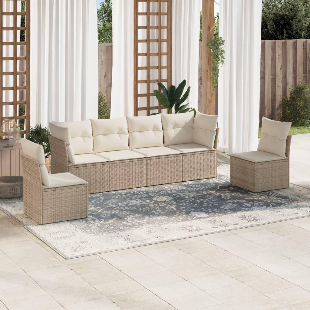 Sofasæt Til Haven 6 Dele Med Hynder Polyrattan Beige - beige og cremefarvet / Uden bord