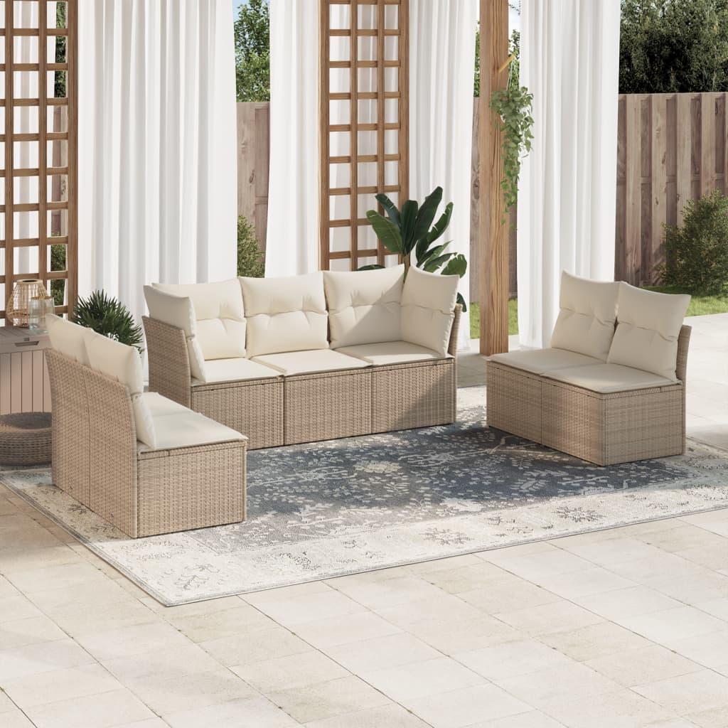 Sofasæt Til Haven 7 Dele Med Hynder Polyrattan Beige - beige og cremefarvet / Uden bord