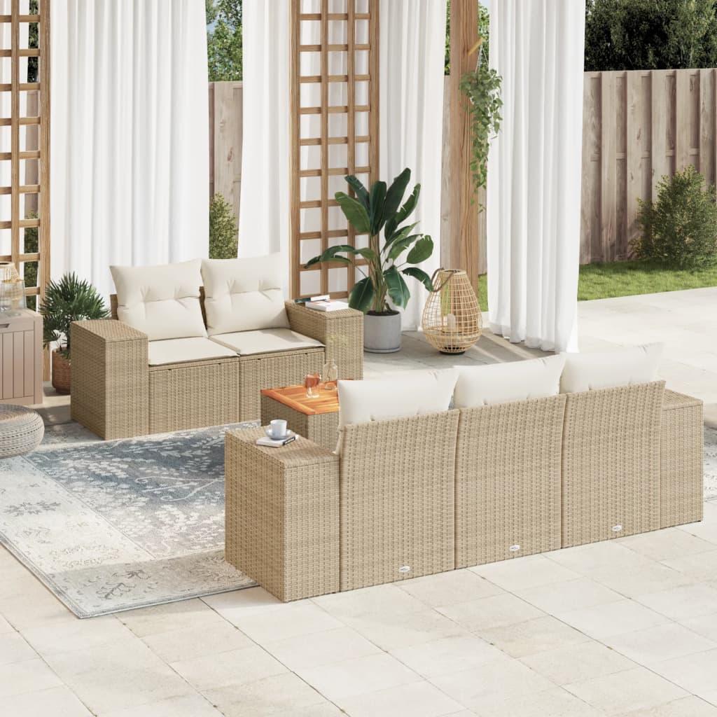 Sofasæt Til Haven 6 Dele Med Hynder Polyrattan - Beige og cremefarvet