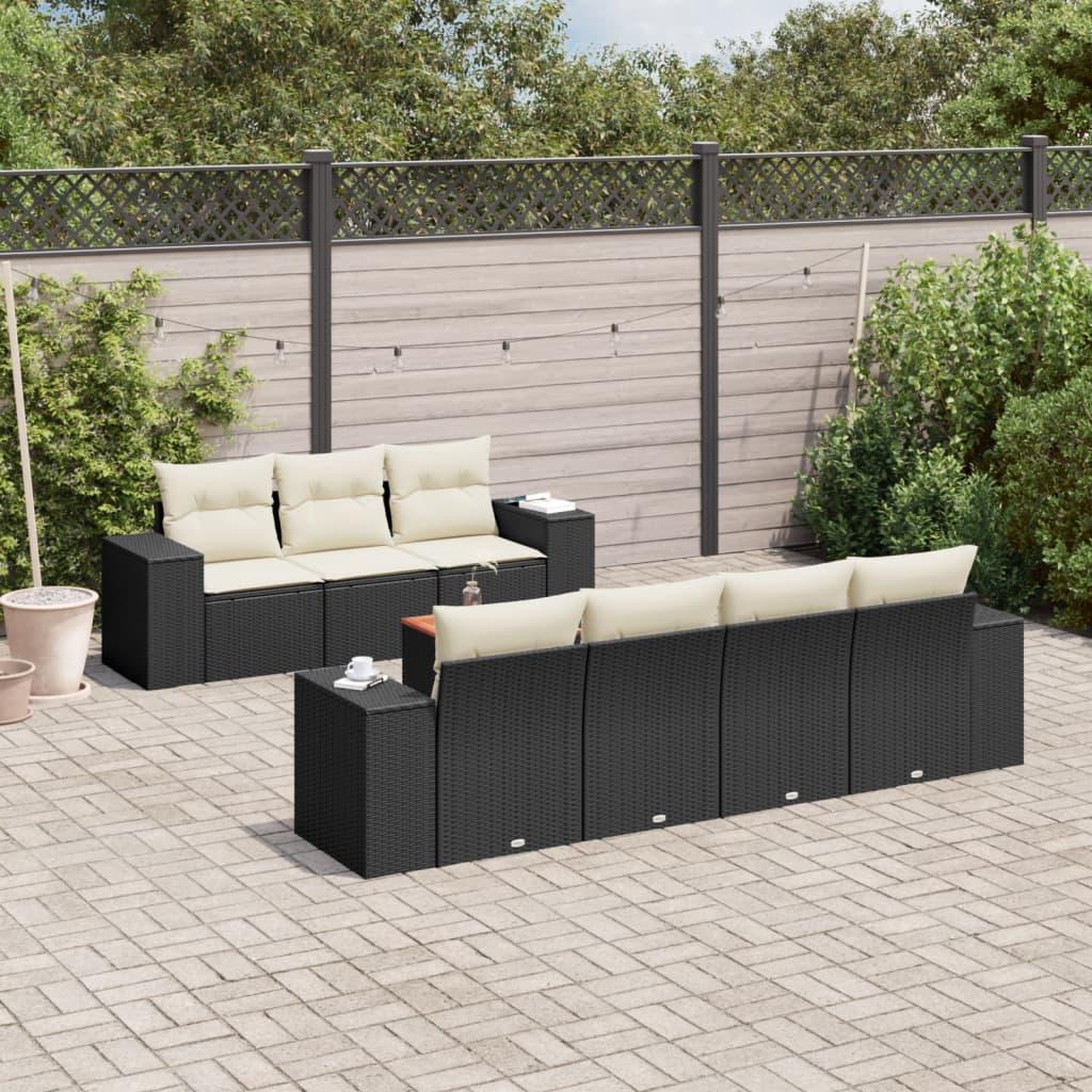 Sofasæt til haven i polyrattan - 8 dele med hynder, sort