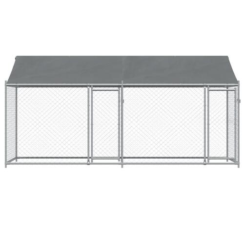Hundegård med tag og låger 4x2x2 m galvaniseret stål grå