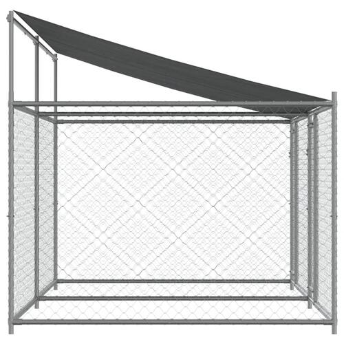 Hundegård med tag og låger 4x2x2 m galvaniseret stål grå