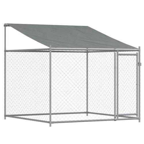Hundegård med tag og låger 4x2x2 m galvaniseret stål grå