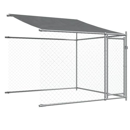 Hundegård med tag og låger 4x2x2 m galvaniseret stål grå