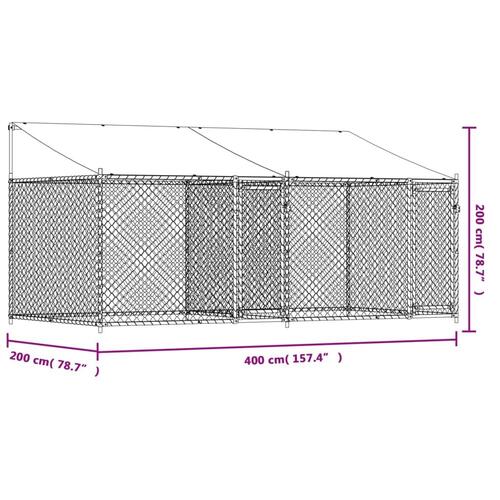 Hundegård med tag og låger 4x2x2 m galvaniseret stål grå