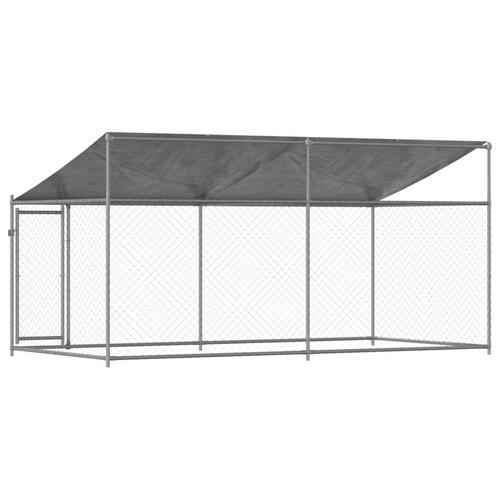 Hundegård med tag og låge 4x2x2 m galvaniseret stål grå