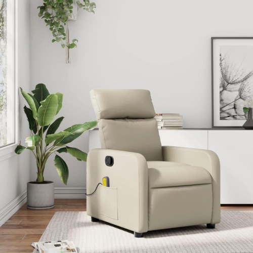 Massagestol i kunstlæder - cremefarvet, manuel recliner med 6-punkts vibrationsmassage