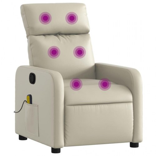 Massagestol i kunstlæder - cremefarvet, manuel recliner med 6-punkts vibrationsmassage