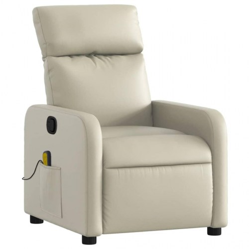 Massagestol i kunstlæder - cremefarvet, manuel recliner med 6-punkts vibrationsmassage