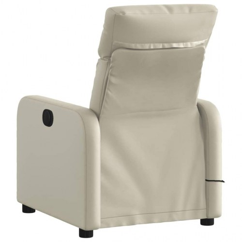 Massagestol i kunstlæder - cremefarvet, manuel recliner med 6-punkts vibrationsmassage