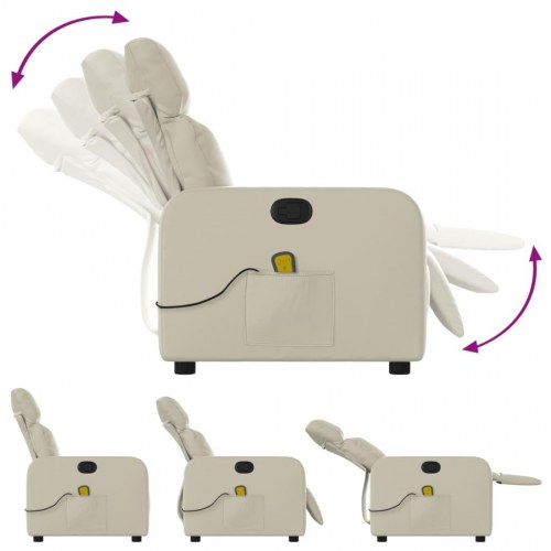 Massagestol i kunstlæder - cremefarvet, manuel recliner med 6-punkts vibrationsmassage
