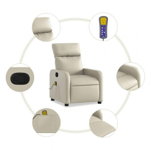 Massagestol i kunstlæder - cremefarvet, manuel recliner med 6-punkts vibrationsmassage