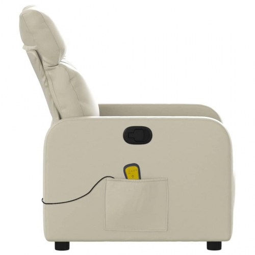 Massagestol i kunstlæder - cremefarvet, manuel recliner med 6-punkts vibrationsmassage
