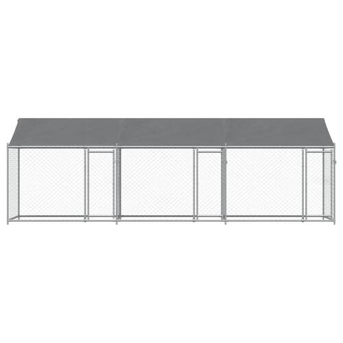 Hundegård med tag og låger 6x2x2 m galvaniseret stål grå
