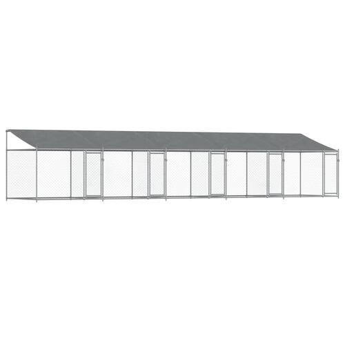 Hundegård med tag og låger 10x2x2 m galvaniseret stål grå