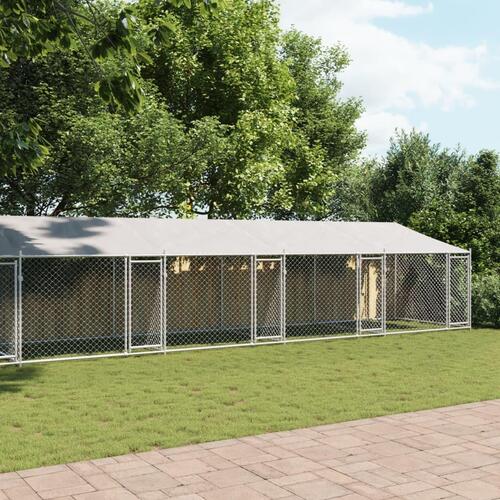 Hundegård med tag og låger 10x2x2 m galvaniseret stål grå