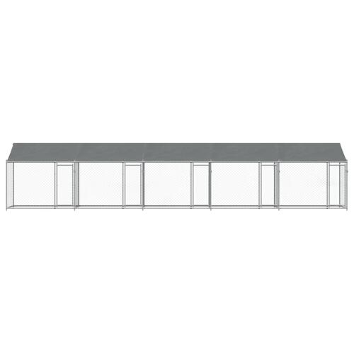 Hundegård med tag og låger 10x2x2 m galvaniseret stål grå