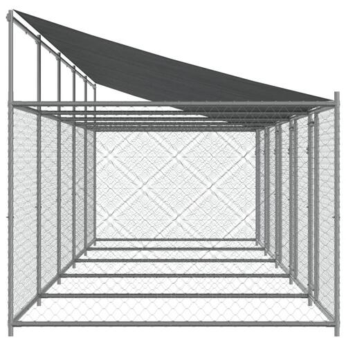 Hundegård med tag og låger 10x2x2 m galvaniseret stål grå