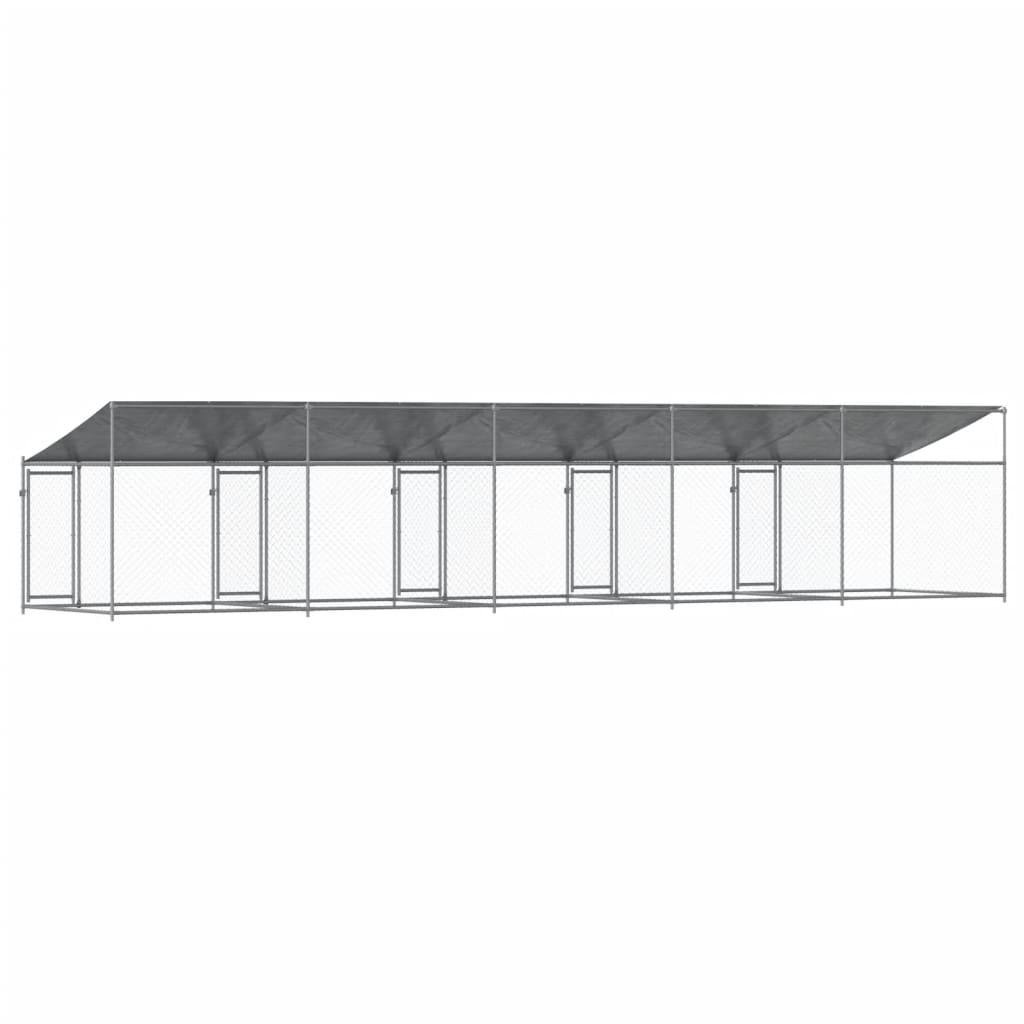 Hundegård med tag og låger 10x2x2 m galvaniseret stål grå