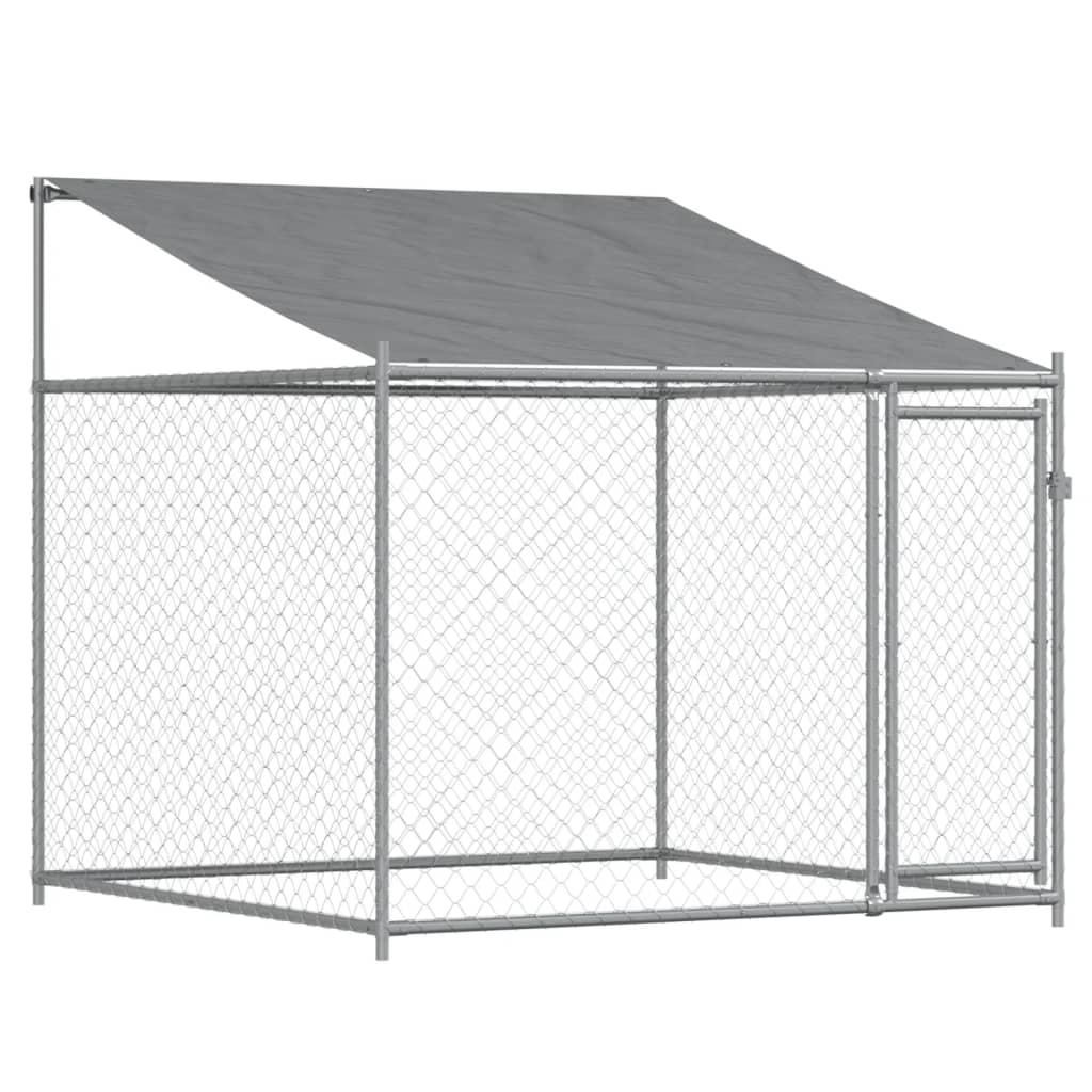 Hundegård med tag og låger 10x2x2 m galvaniseret stål grå