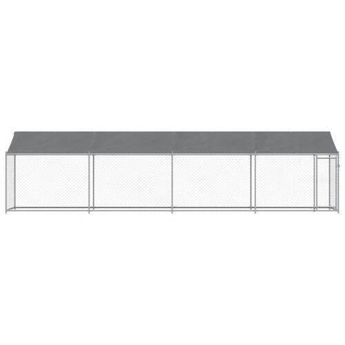 Hundegård med tag og låge 8x2x2 m galvaniseret stål grå