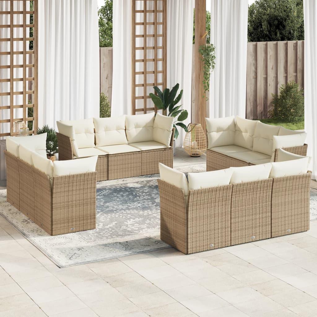Sofasæt til haven i polyrattan - 12 dele med hynder, beige
