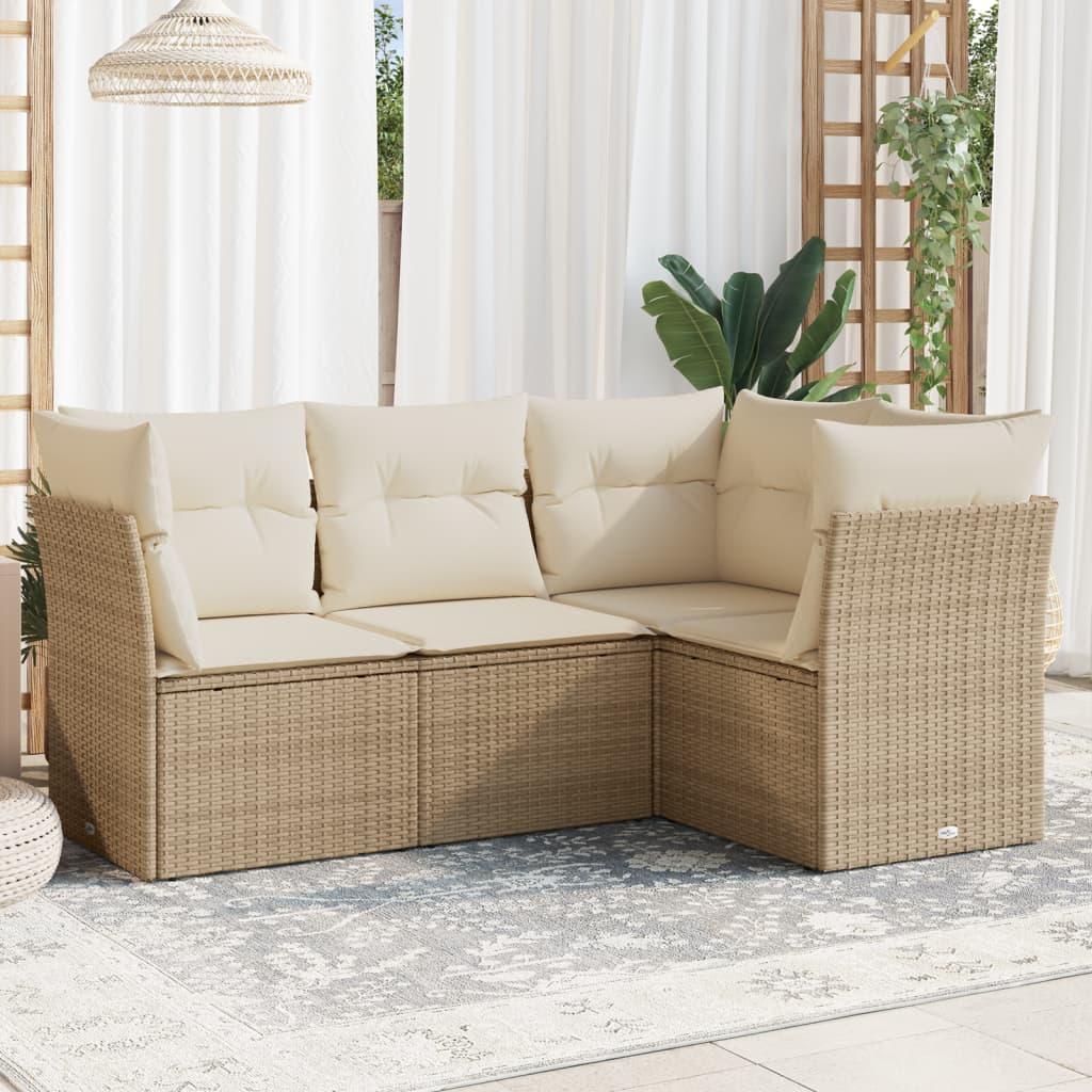 Sofasæt Til Haven 4 Dele Med Hynder Polyrattan - beige og cremefarvet / Uden bord