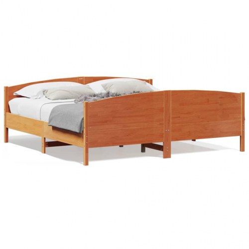 Sengeramme i massivt fyrretræ 180×200 cm - gyldenbrun, med hoved- og fodgærde