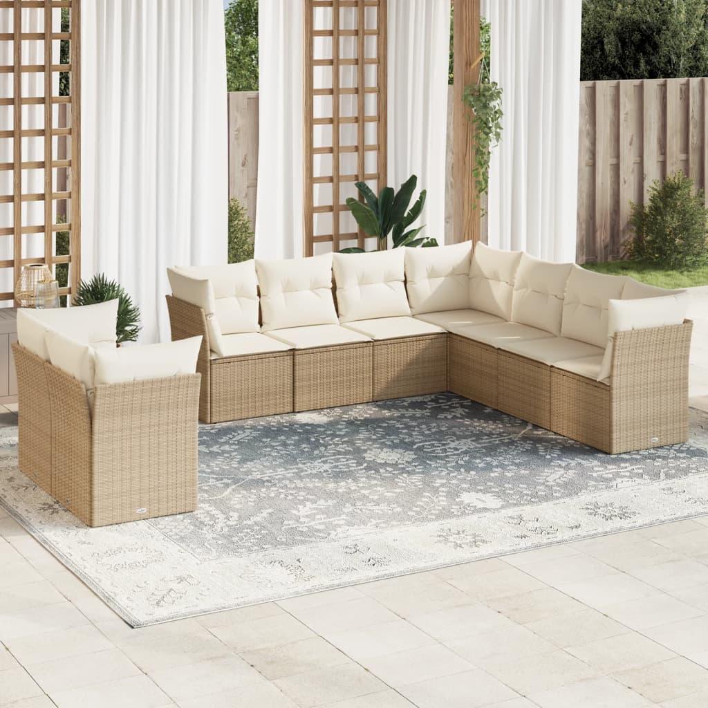Sofasæt til haven 9 dele med hynder i polyrattan - beige