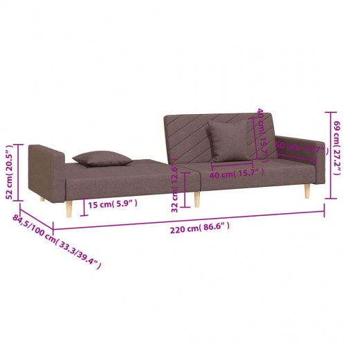 2-personers sovesofa med 2 puder - stof, gråbrun