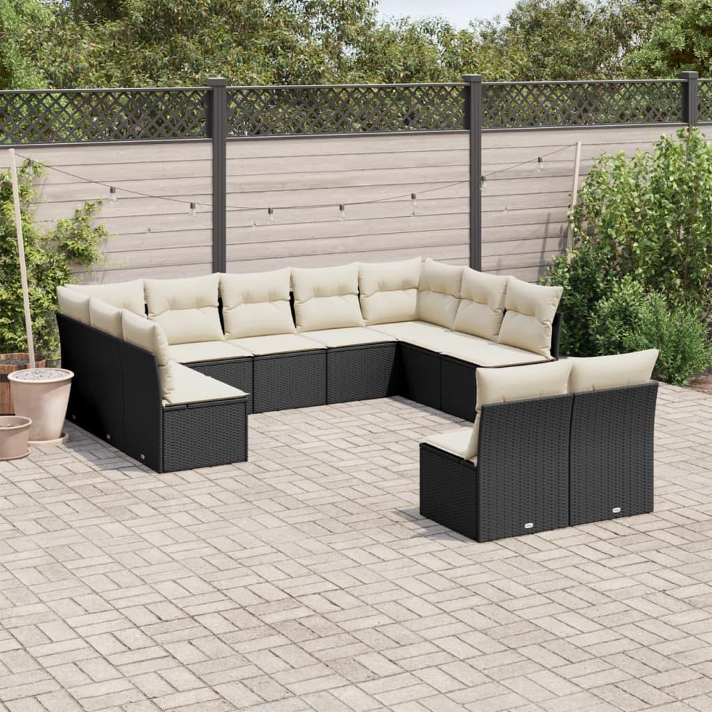 Sofasæt Til Haven 11 Dele Med Hynder Polyrattan - Sort og cremefarvet / Uden bord