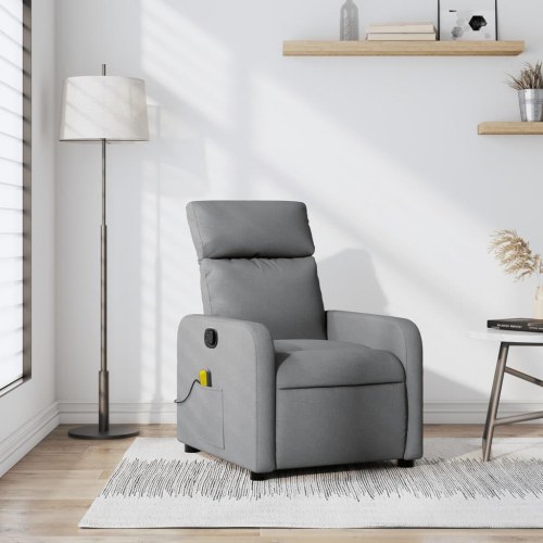Massagelænestol i stof - lysegrå, manuel recliner med 6-punkts vibrationsmassage