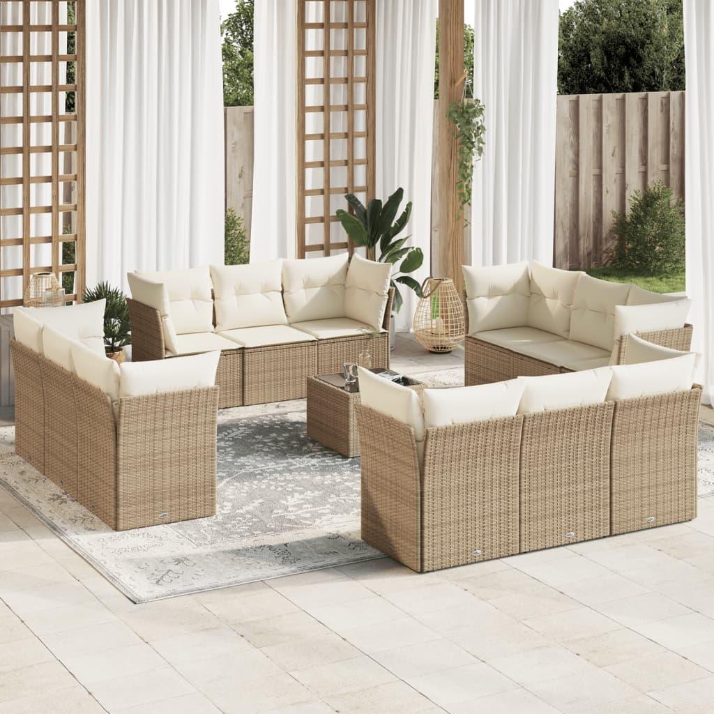 Sofasæt til haven 13 dele med hynder i polyrattan - beige