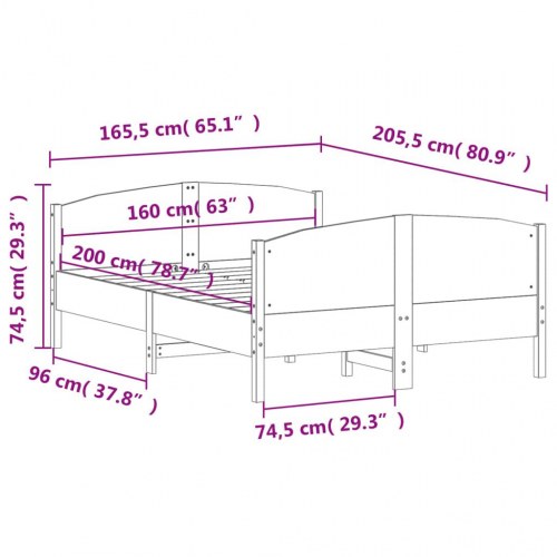 Sengeramme i massivt fyrretræ 160x200 cm - gyldenbrun