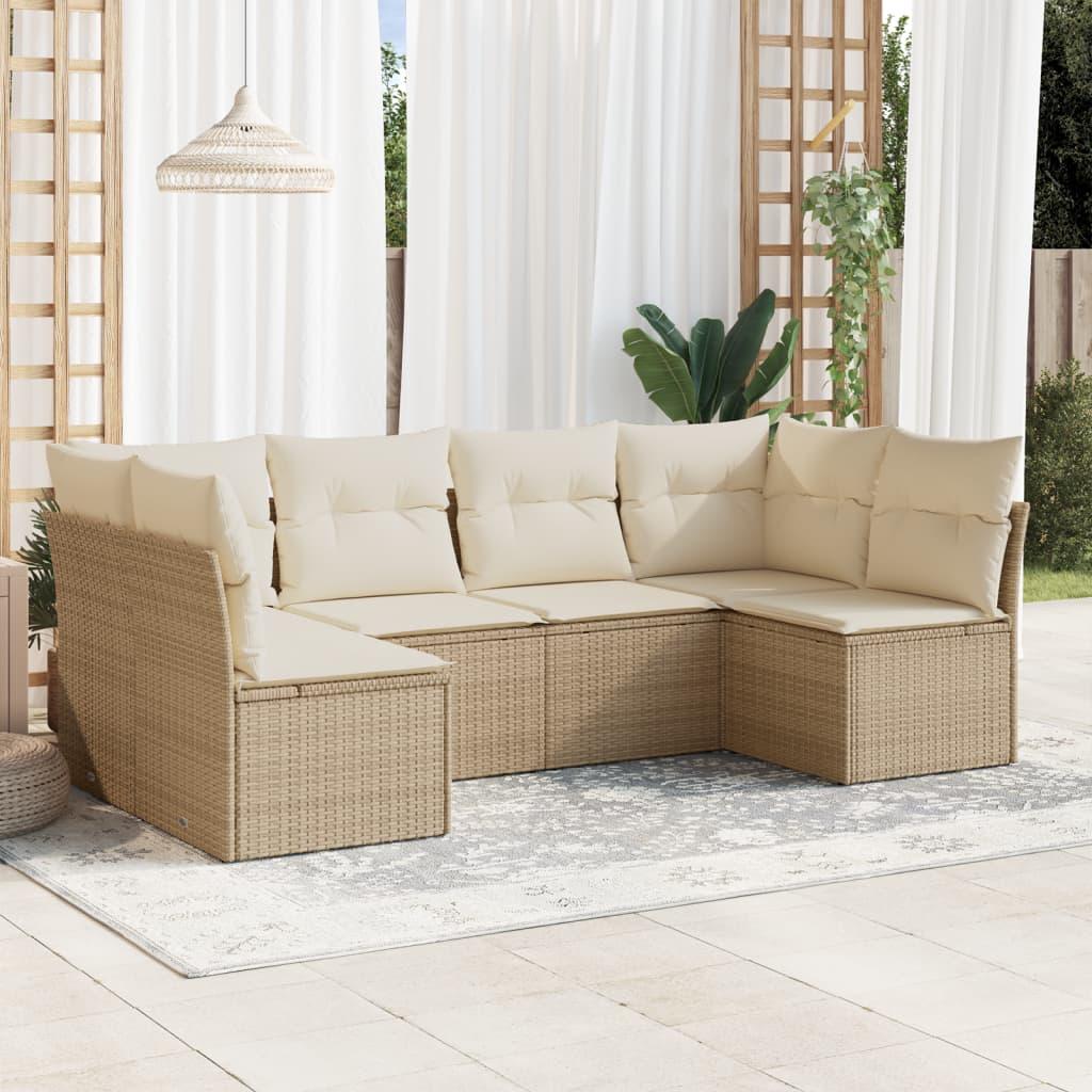 Sofasæt Til Haven 7 Dele Med Hynder Polyrattan - beige og cremefarvet / Uden bord