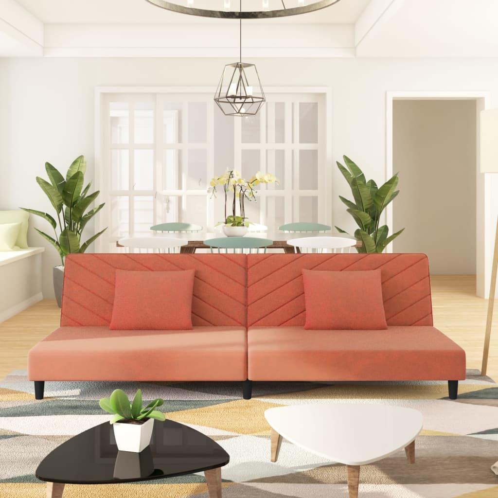 2-Personers Sovesofa Med 2 Puder Velour - Lyserød / Uden armlæn