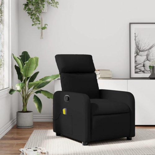 Massagestol i kunstlæder - sort, manuel recliner med 6-punkts vibrationsmassage