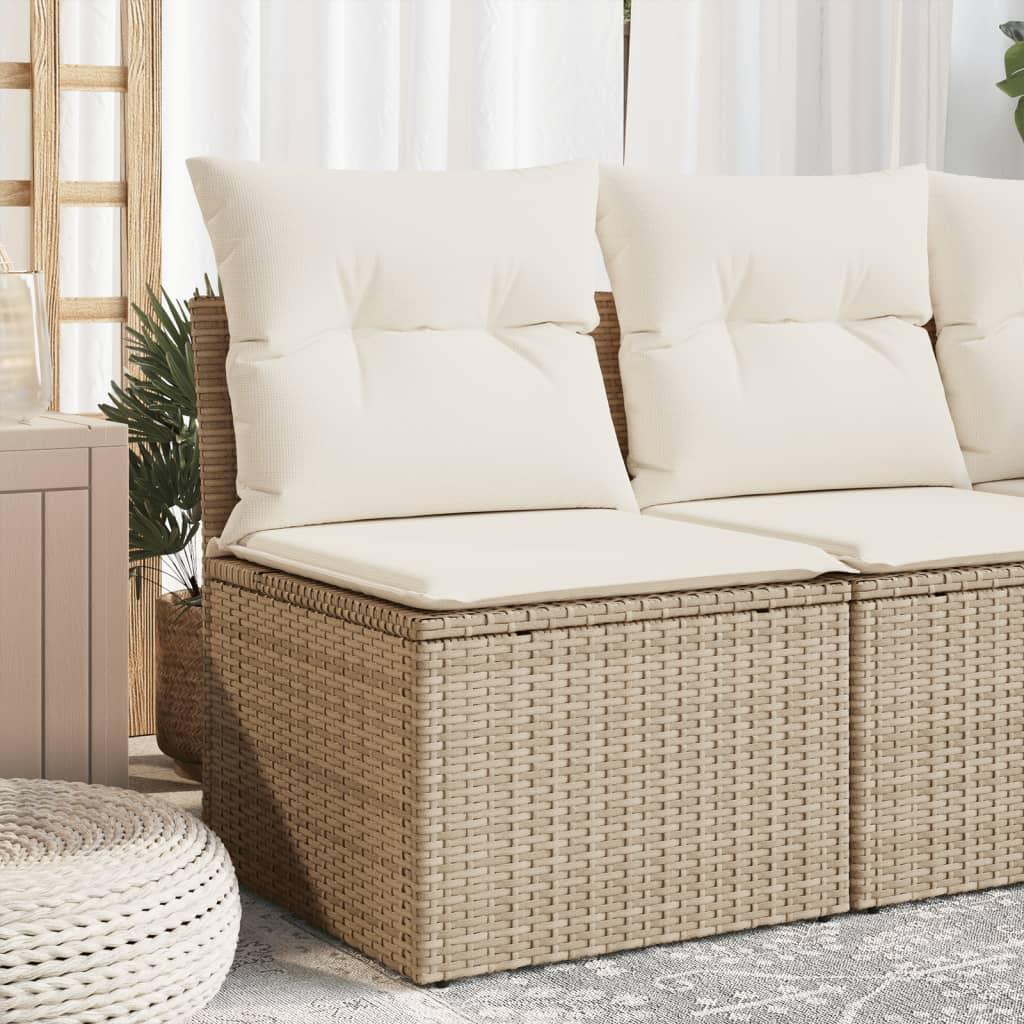 Havestol Med Hynder Uden Armlæn Polyrattan - Beige / Midtersofa