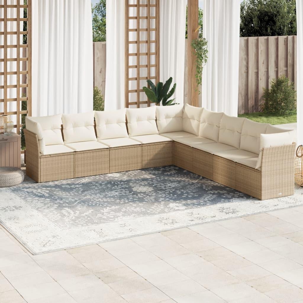 Sofasæt Til Haven 9 Dele Med Hynder Polyrattan Sort - beige og cremefarvet / Uden bord