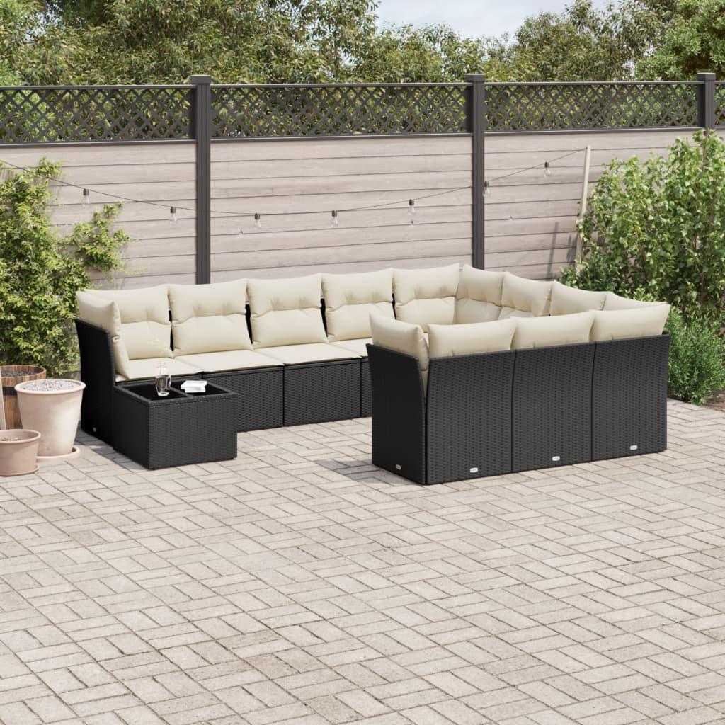 Sofasæt Til Haven 11 Dele Med Hynder Polyrattan Beige - Sort og cremefarvet