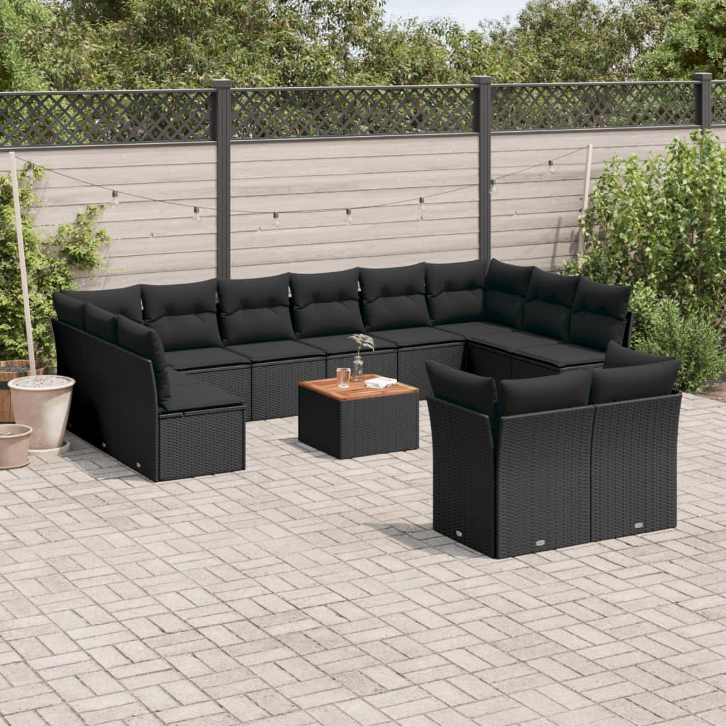Sofasæt Til Haven 13 Dele Med Hynder Polyrattan Sort - Sort