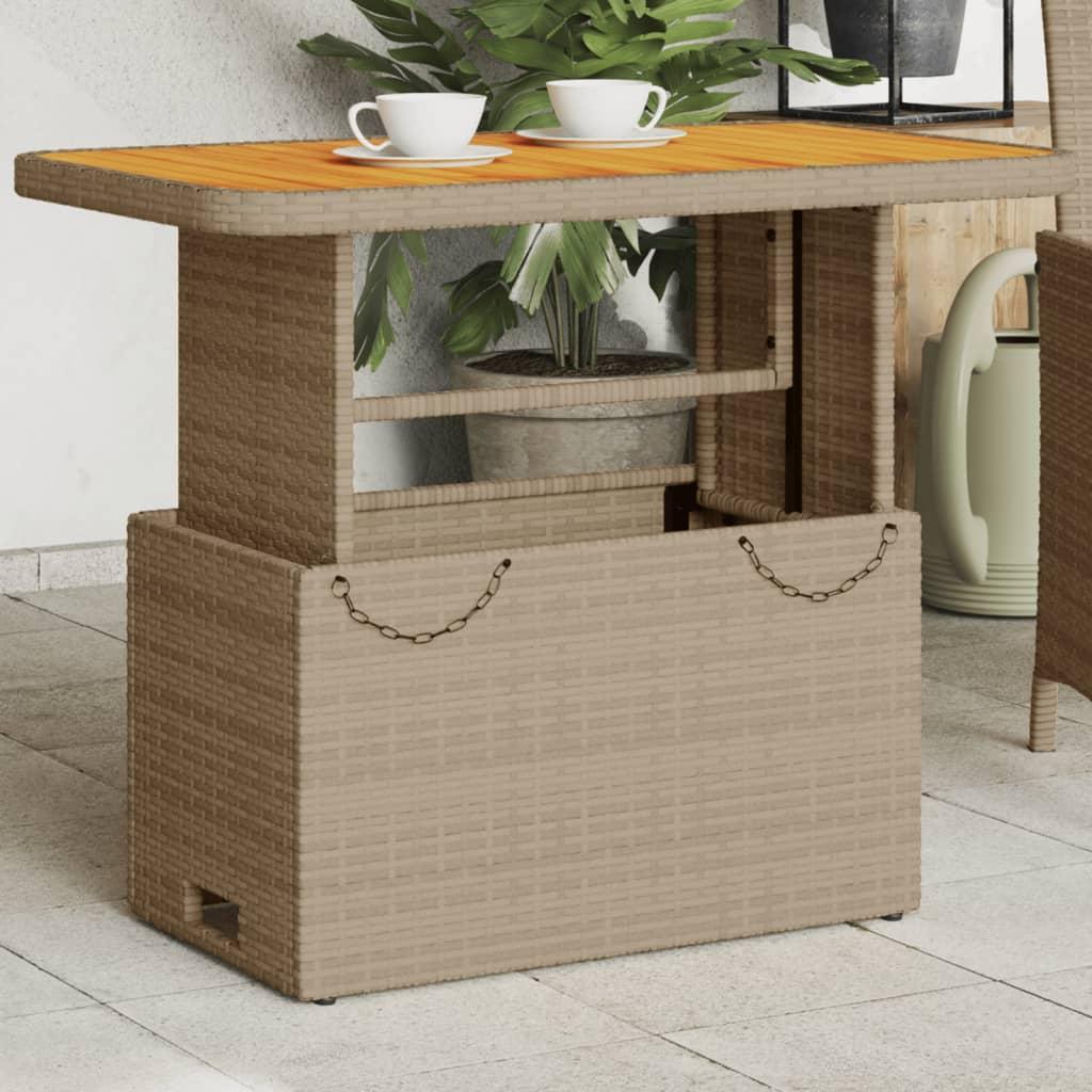 Havebord Polyrattan Og Massivt Akacietræ - Beige / 90 x 55 x 71 cm