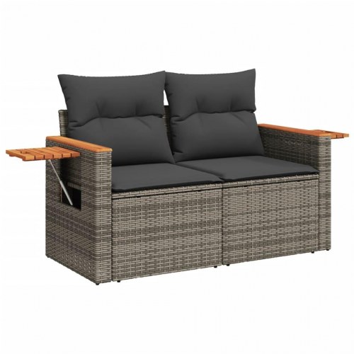 2-personers havesofa med hynder og sidebord - grå