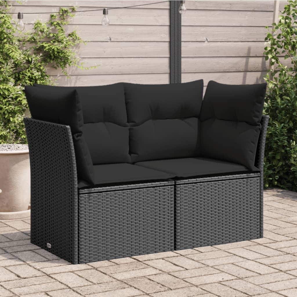 2-personers havesofa med hynder polyrattan sort