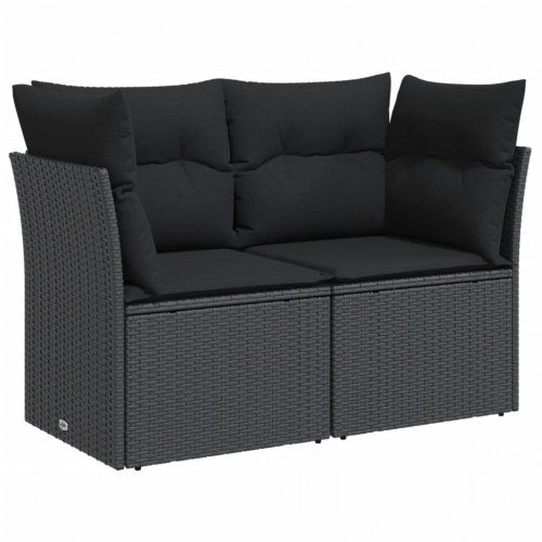Havesofa med hynder - 2-personers, sort polyrattan
