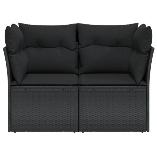 Havesofa med hynder - 2-personers, sort polyrattan