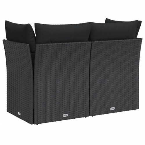 Havesofa med hynder - 2-personers, sort polyrattan