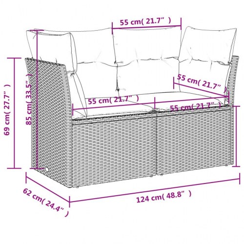 Havesofa med hynder - 2-personers, sort polyrattan
