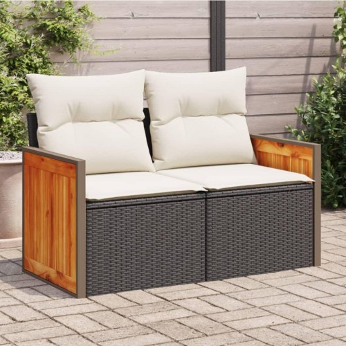 2-personers havesofa med hynder - sort/creme