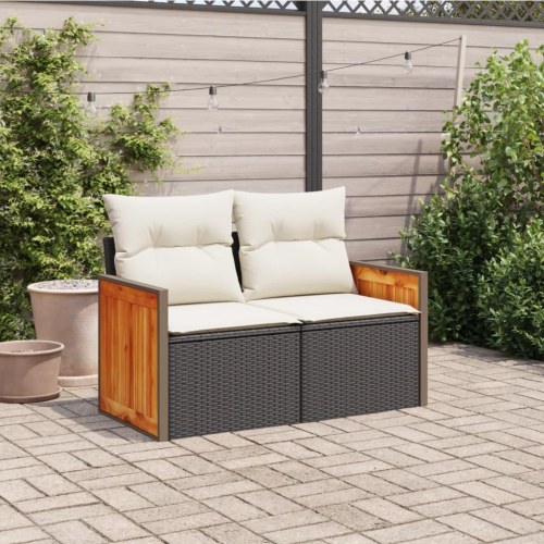 2-personers havesofa med hynder - sort/creme